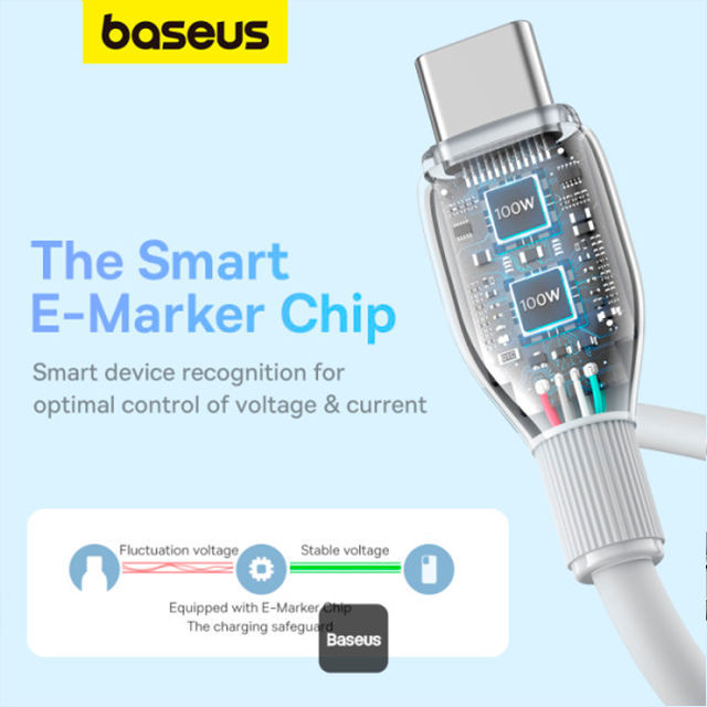 Cable de Carga Baseus USB-C a USB-C, 100W, 5A, 2 m, Blanco – P10355702221-B2