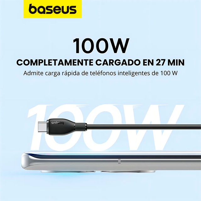 Cable de Carga Baseus USB-A a USB-C, 100W, 6A, 2 m, Negro – P10355703111-B2