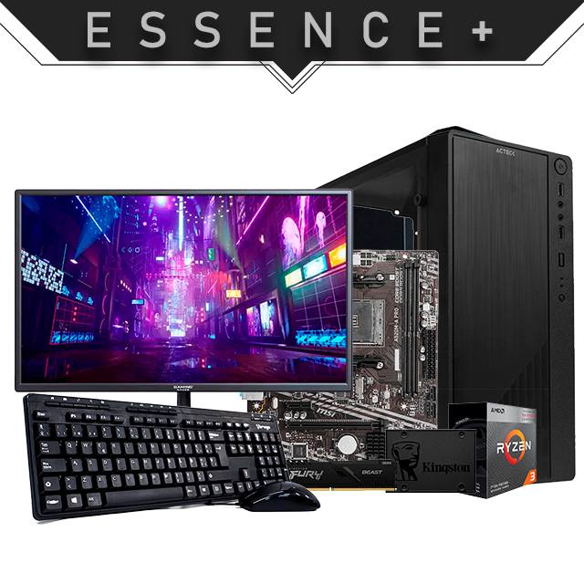 PC Essence + | AMD Ryzen 3 3200G | 8GB 3200Mhz | SSD 480GB | Monitor | Teclado y Mouse