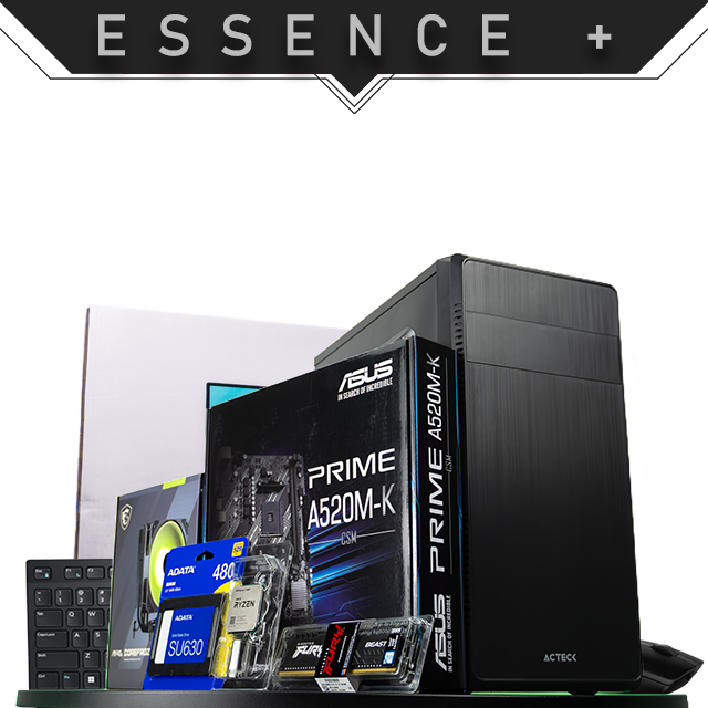 PC Essence + | Ryzen 3 3200G | 8 GB 3200 MHz | SSD 480 GB | Gráficos integrados | Monitor | Teclado y Mouse