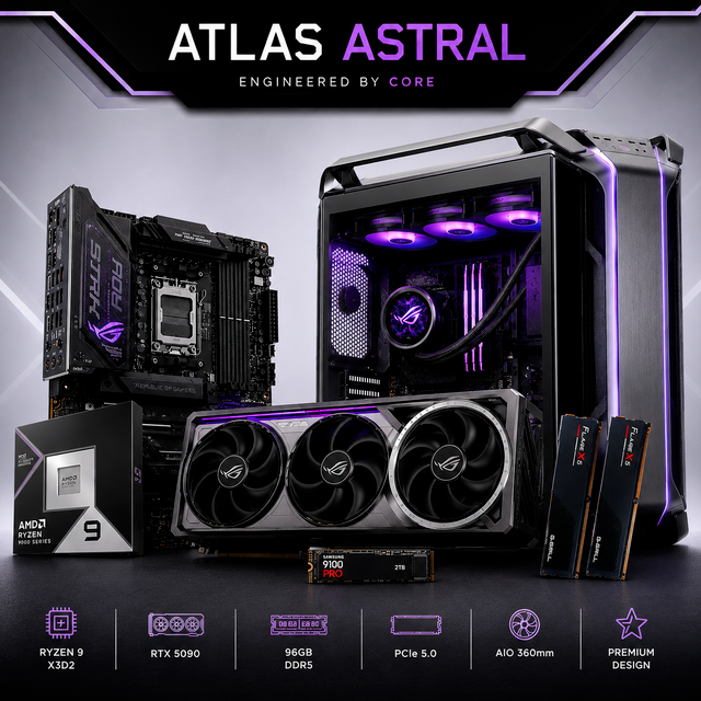 Workstation Atlas Astral AI, Ryzen 9 9950X3D2, RTX 5090 32GB, 96GB DDR5, SSD 2TB PCIe 5.0 