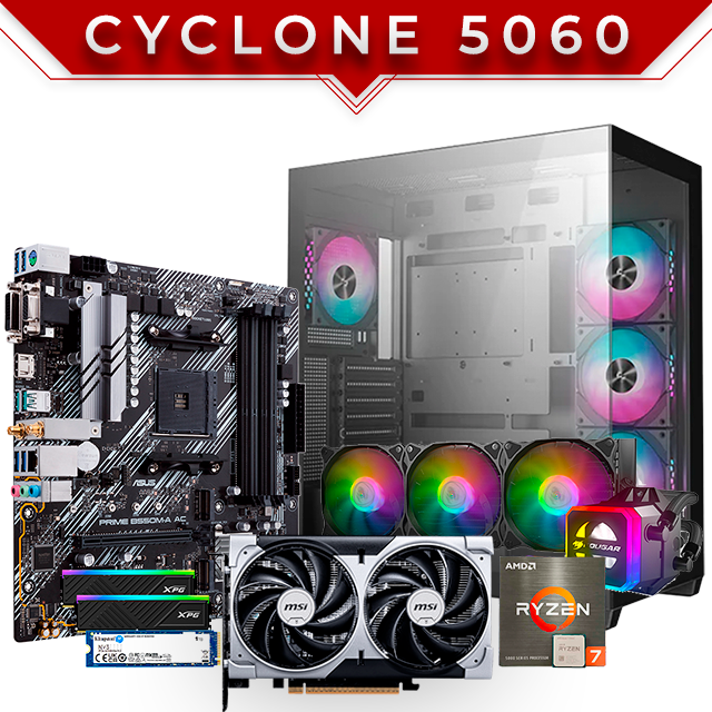PC Gamer CYCLONE 5060 BLACK | AMD Ryzen 7 5700X | 5060 Ventus 2X OC | 16GB DDR4 | SSD 1TB NVMe | AIO 360mm | 4 Ventiladores