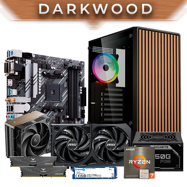 PC Gamer DarkWood | Ryzen 7 5700X | RTX 5060 8GB | 16GB DDR4 | 1TB NVMe | B550M | 650W Gold 