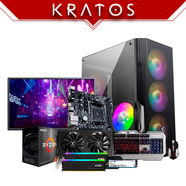 PC GAMER KRATOS | AMD Ryzen 5 5500 | Radeon XFX SWFT 210 RX6600, 8GB | 16GB DDR4 | SSD M.2 1000GB | Monitor Naceb, 24" | Combo de Teclado y Mouse Gamer  