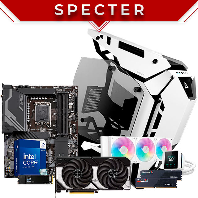 Specter by PhantomCore | Intel Core i9-14900K | RTX 5070 12GB | 96 GB DDR5 | SSD 2 TB NVMe PCIe 5.0 | Enfriamiento Líquido 360 mm LCD | Fuente 1000 W 80+ Gold | Gabinete Antec Torque Blanco y Negro