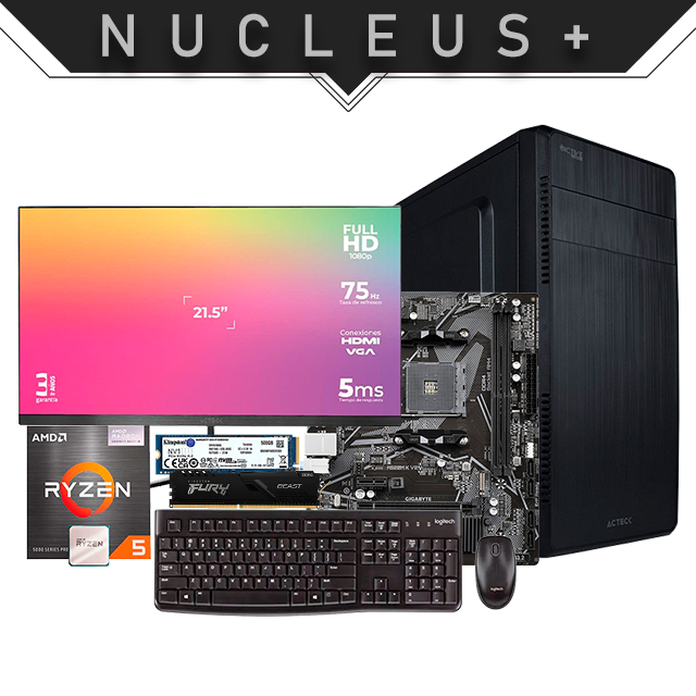 PC Nucleus + | Ryzen 5 5600G | 8 GB 3200 MHz | SSD M.2 500 GB | Gráficos integrados | Monitor | Teclado y Mouse