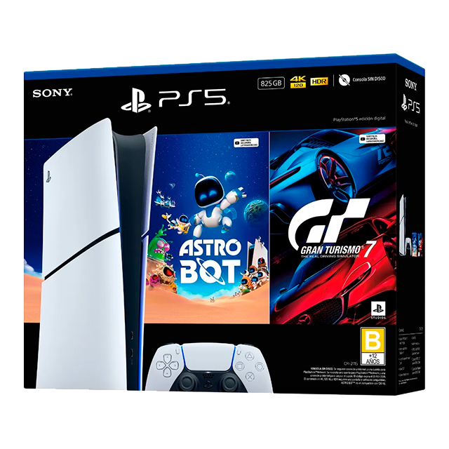 Consola PlayStation 5 Edición Digital, 825 GB SSD, Incluye ASTRO BOT y Gran Turismo 7, Control DualSense Inalámbrico, Resolución 4K HDR, Modelo PS5DIG-ASTRO