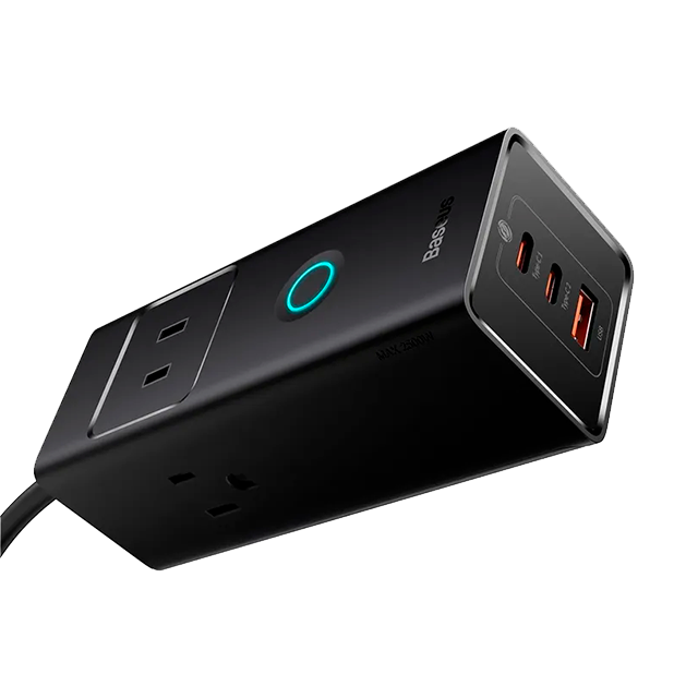 Cargador de Escritorio Baseus PowerStrip, 6 Puertos, 3 AC + 2 USB-C + 1 USB-A, 30W, Cable 1.5 m, Negro – PSLA030101