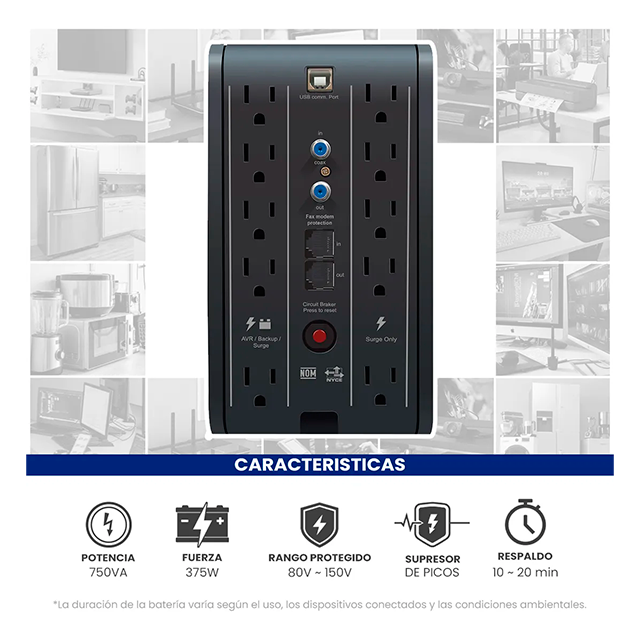 No-Break CDP R-SMART751, 750VA / 375W, Interactivo AVR, 10 Salidas – R-SMART751
