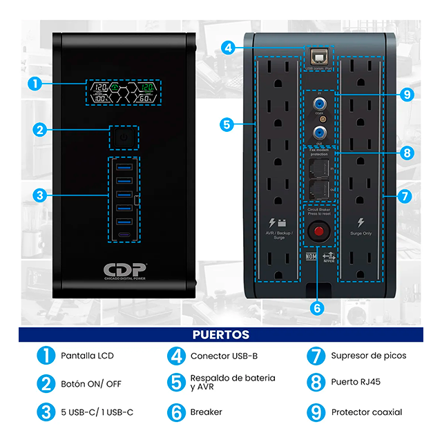 No-Break CDP R-SMART751, 750VA / 375W, Interactivo AVR, 10 Salidas – R-SMART751