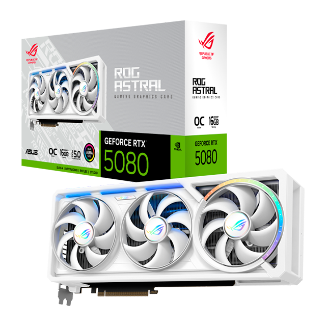 Tarjeta de Video ASUS ROG Astral GeForce RTX 5080 White OC Edition, 16GB GDDR7, PCIe 5.0, 2× HDMI, 3× DisplayPort, ARGB – ROG-ASTRAL-RTX5080-O16G-WHITE