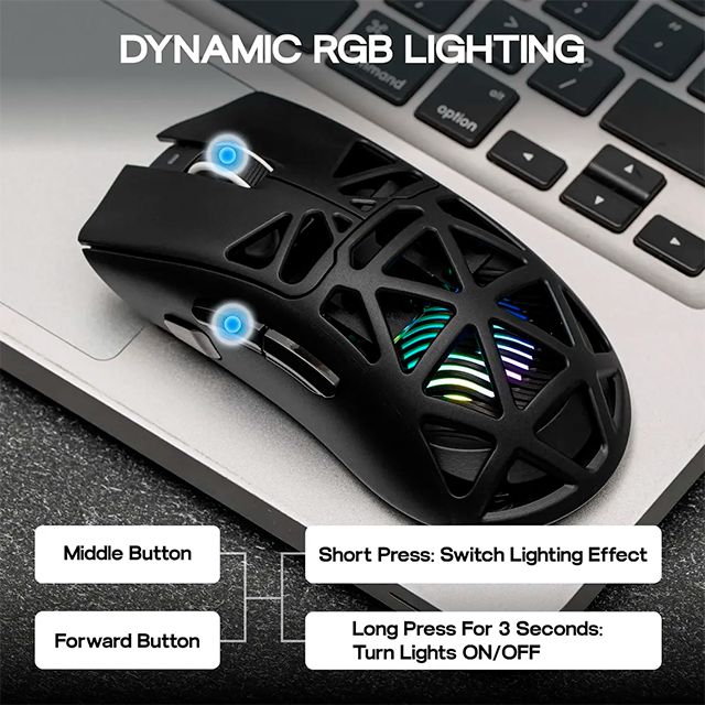 Mouse Gamer AULA SC620 Black, inalámbrico tri-mode, Bluetooth/2.4 GHz/USB-C, 12,000 DPI, 1000Hz, RGB – SC620 BLACK