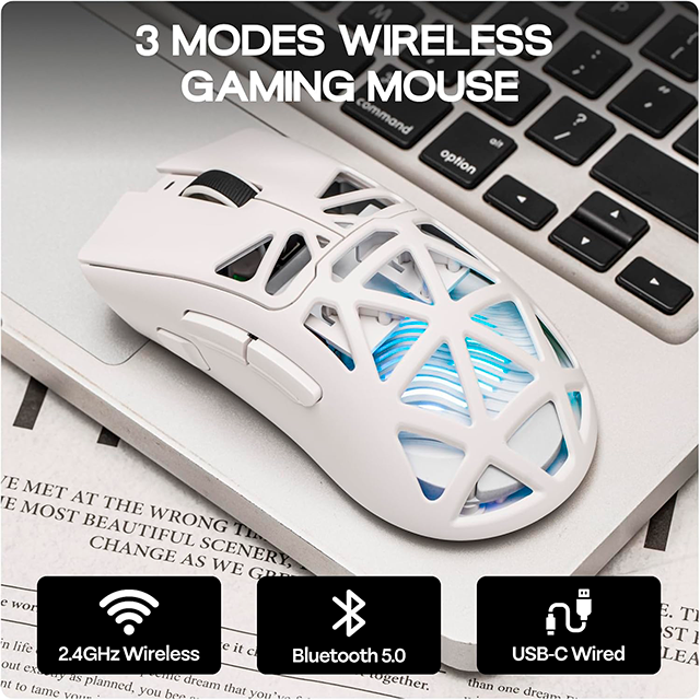 Mouse Gamer AULA SC620 White, inalámbrico tri-mode, Bluetooth/2.4 GHz/USB-C, 12,000 DPI, 1000Hz, RGB – SC620 WHITE