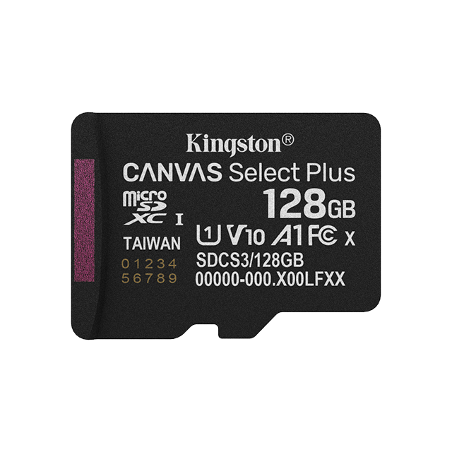 Memoria microSD Kingston Canvas Select Plus Gen3, 128GB, microSDXC, UHS-I, Clase 10, A1 – SDCS3/128GB