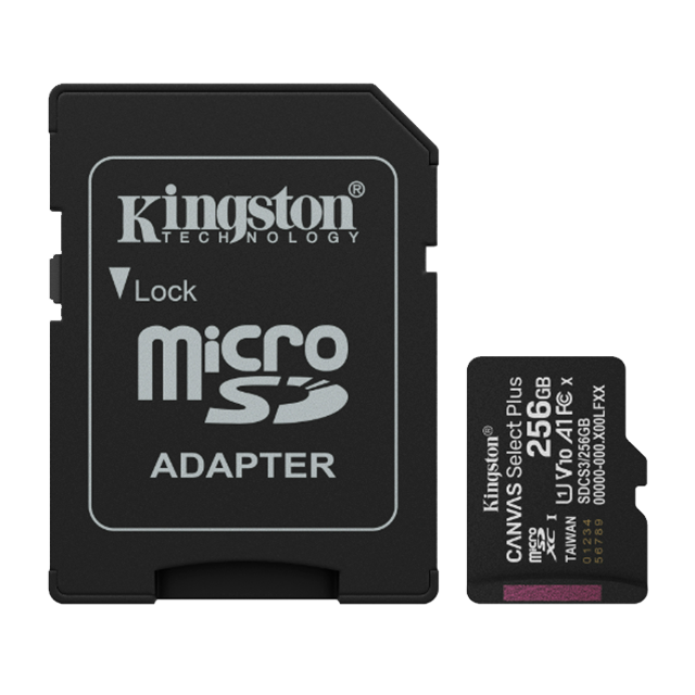 Tarjeta de Memoria microSD Kingston Canvas Select Plus Gen3, 256GB, microSDXC, UHS-I U1, V10, A1, 150 MB/s – SDCS3/256GB