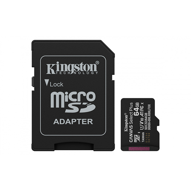 Memoria MicroSD Kingston Canvas Select Plus Gen3, 64 GB, UHS-I, Clase 10, U1, V10, A1, hasta 100 MB/s - SDCS3/64GB