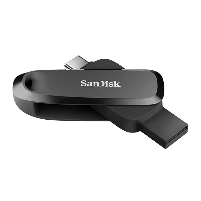 Memoria USB SanDisk Phone Drive, 256GB, USB 3.2 Gen 1, USB-C / USB-A, giratoria, negro – SDDDC6-256G-G46