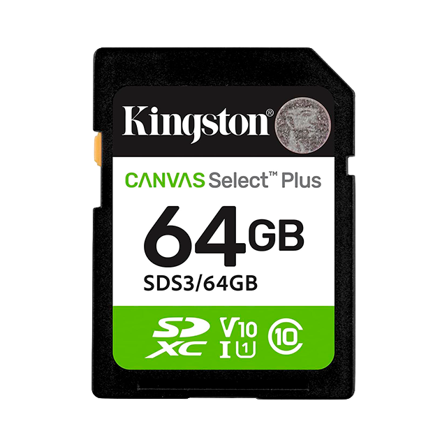 Memoria SD Kingston Canvas Select Plus 64GB, SDXC, UHS-I U1, Clase 10, V10, hasta 100 MB/s – SDS3/64GB