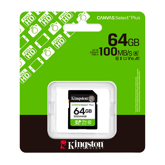 Memoria SD Kingston Canvas Select Plus 64GB, SDXC, UHS-I U1, Clase 10, V10, hasta 100 MB/s – SDS3/64GB