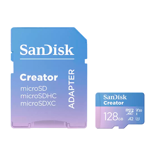 Memoria microSD SanDisk Creator 128GB, microSDXC, UHS-I U3, V30, A2, 190/90 MB/s, 4K y 5.3K – SDSQXAA-128G-GN6MS
