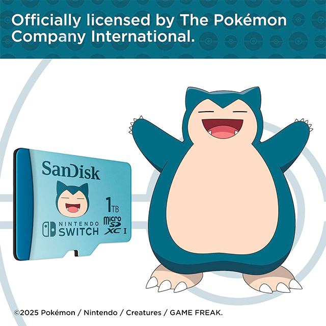 Memoria MicroSDXC SanDisk 1TB Para Nintendo Switch Edición Pokémon Snorlax, hasta 100 MB/s, Clase 10, U3, V30, 4K UHD - SDSQXAO-1T00-GN6ZK