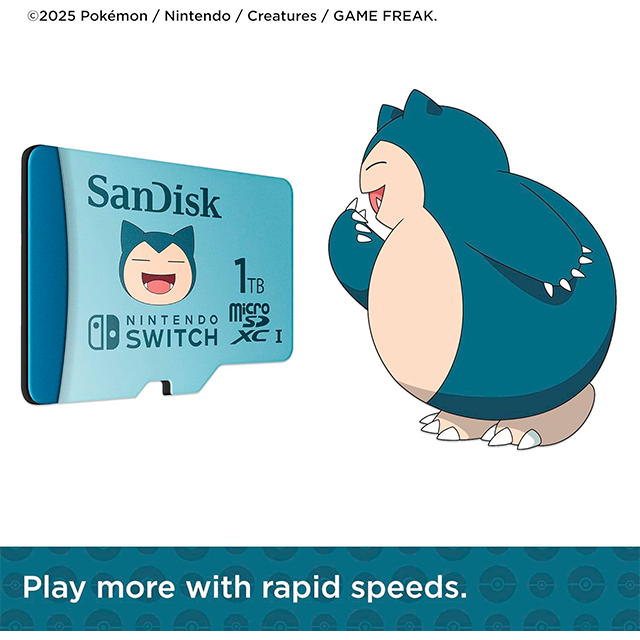 Memoria MicroSDXC SanDisk 1TB Para Nintendo Switch Edición Pokémon Snorlax, hasta 100 MB/s, Clase 10, U3, V30, 4K UHD - SDSQXAO-1T00-GN6ZK