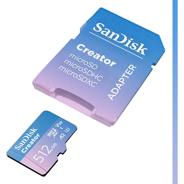 Memoria MicroSD SanDisk Creator, 512GB, UHS-I U3, V30, A2, hasta 190 MB/s, para video 4K/5.3K – SDSQXAV-512G-GN6MS