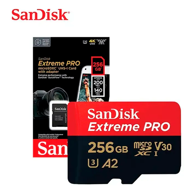 Memoria MicroSD SanDisk Extreme PRO, 256GB, UHS-I U3, V30, A2, hasta 200 MB/s – SDSQXCD-256G-GN6MA