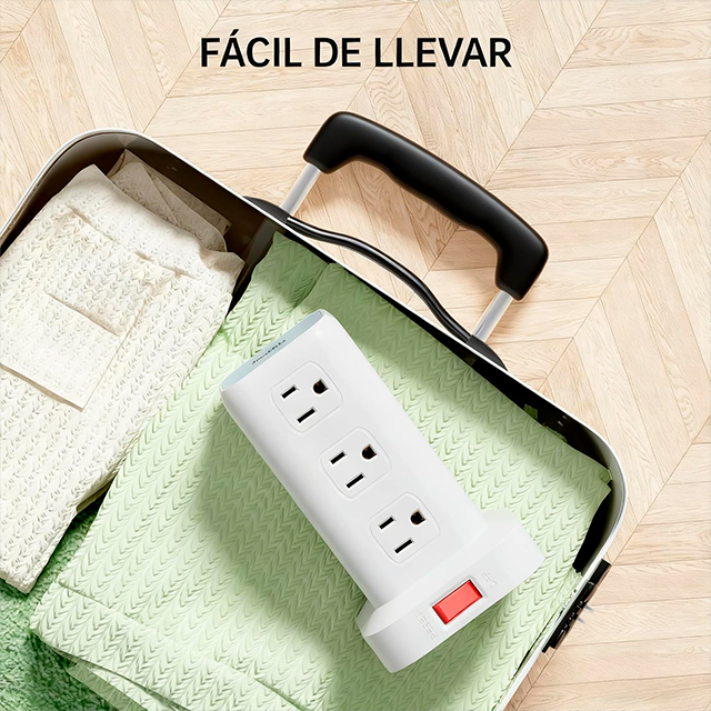 Torre Multicontacto SMALLRT, 12 salidas, 4 USB (1 USB-C), 1700J, cable 1.98 m – SMALLRT Torre blanco  