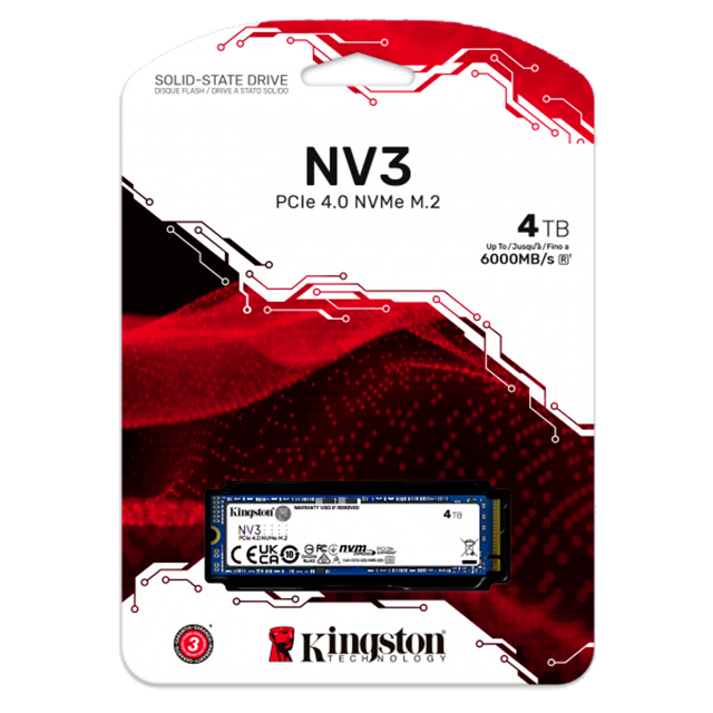 Unidad de Estado Solido SSD NVMe M.2 Kingston NV3 4 TB, 6000/5000 MB/s, PCIe 4.0 – SNV3S/4000G