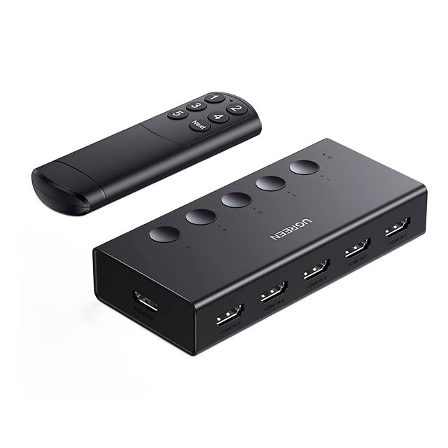 Switch HDMI UGREEN 5 en 1, 4K 60Hz, HDMI 2.0, Control Remoto, Soporta HDR, 3D, CEC, HDCP 2.2, Compatible con PS5/Xbox/Switch/TV/Fire Stick - CM568