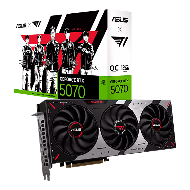 Tarjeta de Video ASUS T1 GeForce RTX 5070 OC Edition, 12GB GDDR7, PCIe 5.0, 3× DisplayPort, HDMI, ARGB – T1-RTX5070-O12G-GAMING