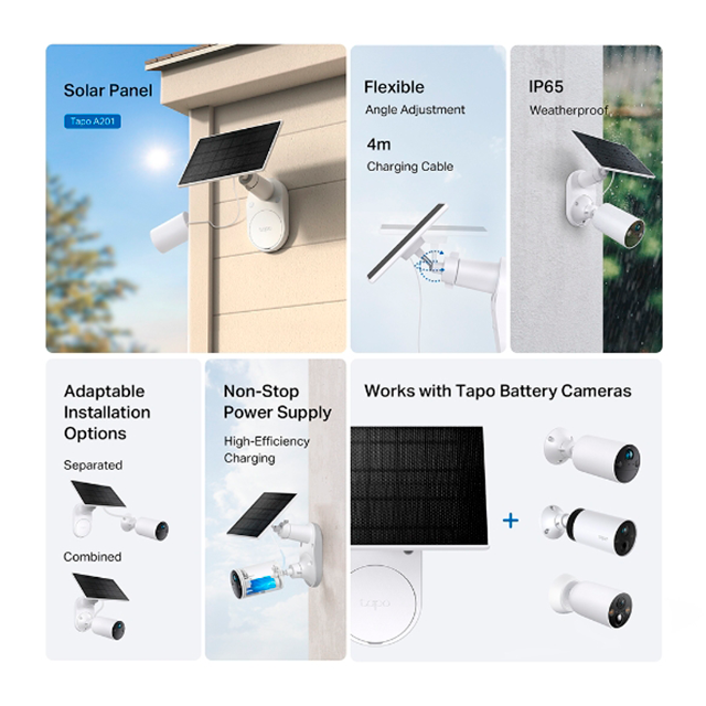 Panel Solar TP-Link Tapo A201,18 celdas, 2.5W, 5.2V, 1A Isc 