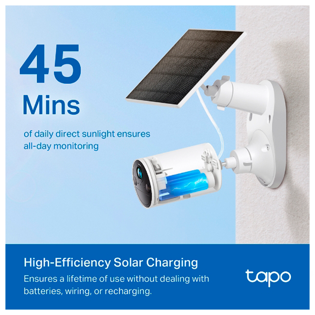 Panel Solar TP-Link Tapo A201,18 celdas, 2.5W, 5.2V, 1A Isc 