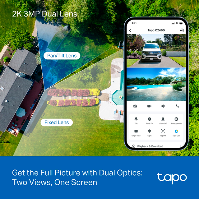 Cámara de Vigilancia TP-Link Tapo C246D, 360°, Doble Lente, 2K 3MP, Interior/Exterior