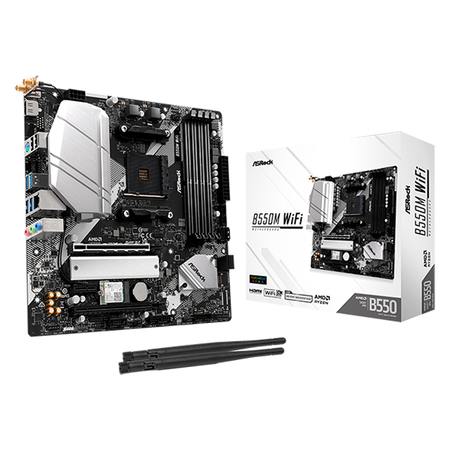 Tarjeta Madre ASRock B550M WiFi, Micro-ATX, Socket AM4, DDR4, PCIe 4.0, 1× M.2, Wi-Fi 6E, Bluetooth 5.2 – B550M WiFi