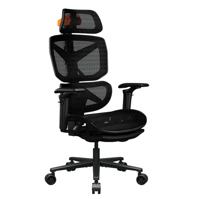 Silla Gamer Ergonómica COUGAR Terminator Air, Mesh, reposapiés retráctil, negro/naranja – CGR-TAR-ORB
