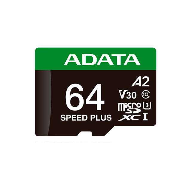 Tarjeta de Memoria MicroSD ADATA Speed Plus, 64GB, Clase 10, UHS-I, U3, V30, A2, con Adaptador – UD64GUI3V30A2SP-RA1