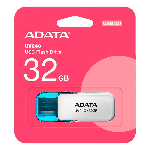 Memoria USB Adata UV240, 32GB, USB-A 2.0, Blanco - AUV240-32G-RWH