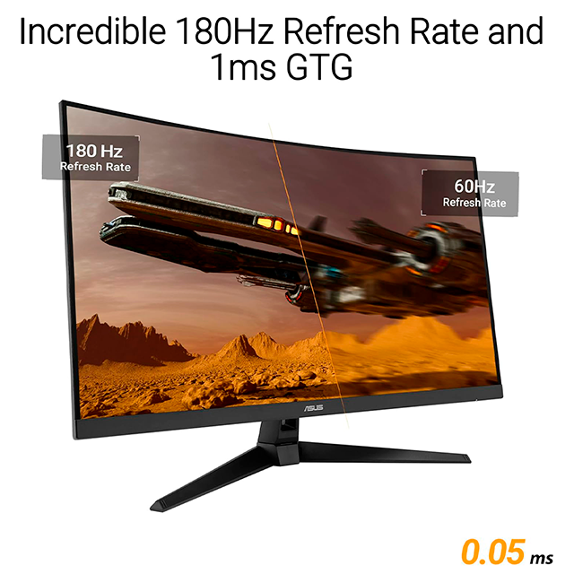 Monitor Gaming ASUS TUF VG32WQ3B, 32", Curvo, QHD 2560×1440, 180 Hz, VA, 1 ms, FreeSync, 2× HDMI, DisplayPort, Negro – VG32WQ3B