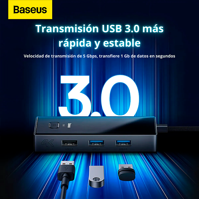Hub USB-C Baseus, 8 Puertos, HDMI 4K 60Hz, RJ45, USB, PD, SD/TF – WKYY030313