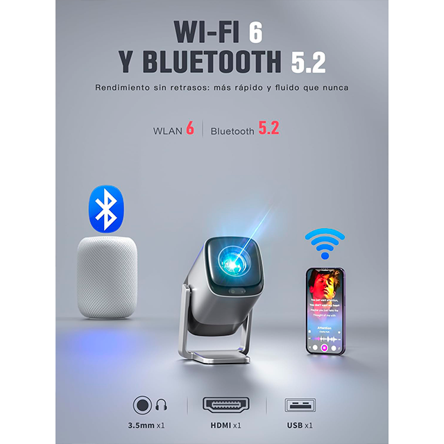 Mini Proyector Portátil XuanPad Smart, Full HD 1080p, Autofocus TOF, Wi-Fi 6, Netflix Oficial, Giro 210°