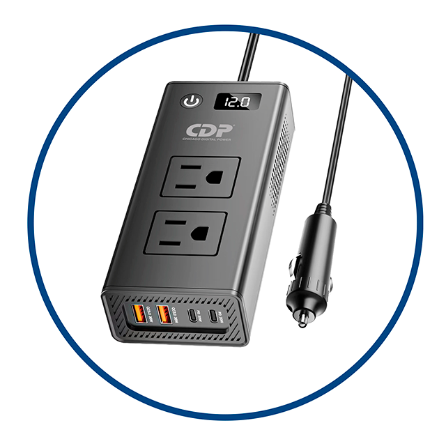 Inversor de Corriente Automotriz CDP XVU212, 200 W, 2× CA 110 V, USB-C PD 20 W, QC 3.0 36 W, 4 Puertos USB – XVU212