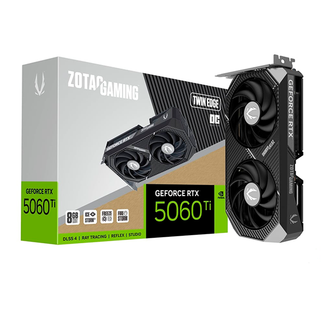 Tarjeta de Video ZOTAC Gaming GeForce RTX 5060 Ti Twin Edge OC, 8GB GDDR7, PCIe 5.0, Ray Tracing - ZT-B50610H-10M