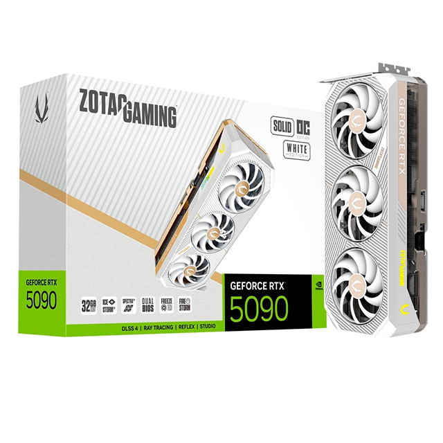 Tarjeta de Video ZOTAC GAMING GeForce RTX 5090 SOLID OC White Edition, 32GB GDDR7, PCIe 5.0 – ZT-B50900Q-10A