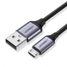Cable UGREEN USB-A a Micro-USB 1.5m, Carga Rapida, Nylon Negro - 60147