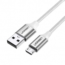 Cable UGREEN USB-A a Micro-USB 1m, Carga Rapida, Nylon Blanco - 60151