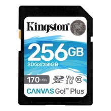 Memoria SD Kingston SDXC Canvas Go Plus, 256GB, UHS-I, U3, V30, CLASE 10 - SDG3/256GB