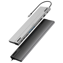 Docking station Port X DH690 14 en 1, USB-A 2.0, USB-A 3.1, USB-C, PD, HDMI, VGA, DP, SD, MicroSD, AUX, Ethernet, Elite plata – AC-932950
