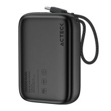 Cargador Powerbank Acteck Energon GO Plug Max PG80, 20,000 mAh, USB-C, Carga R&aacute;pida 22.5W, Cable Integrado, Negro &ndash; AC-945608